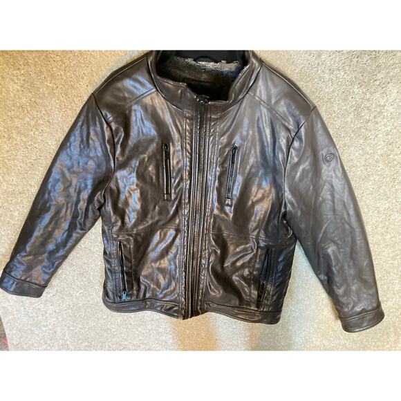 Calvin Klein Brown Leather Like Outer Jacket Coat Mens Large Polyester Filling - Picture 2 of 16